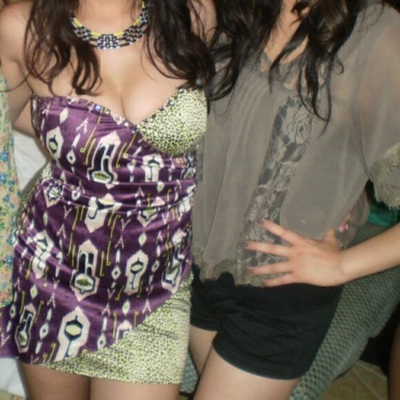 H&M Mini Dress 4 Aztec Tribal Cheetah Crossover Yellow Purple - Picture 1 of 13